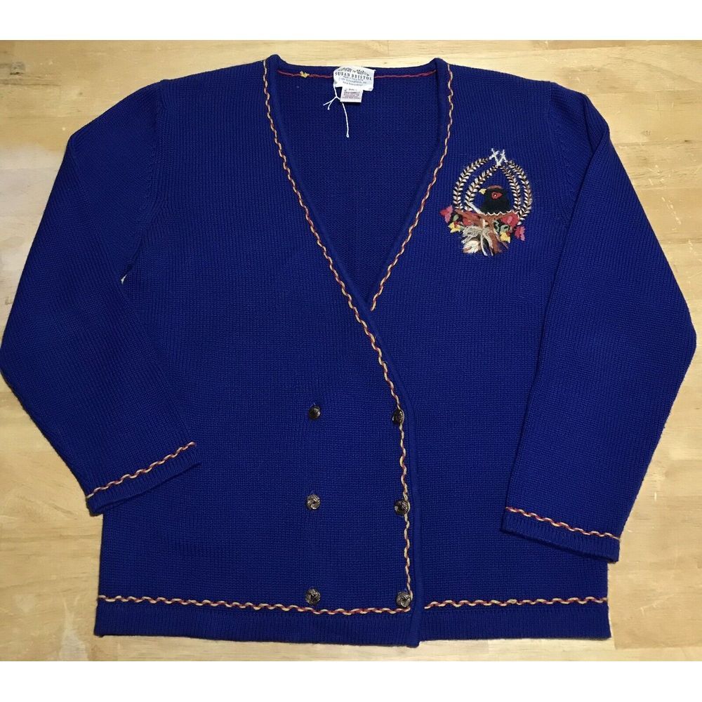 Rare Women's Susan Bristol Hand Embroidered Cardigan Sweater Vintage 1991 Medium